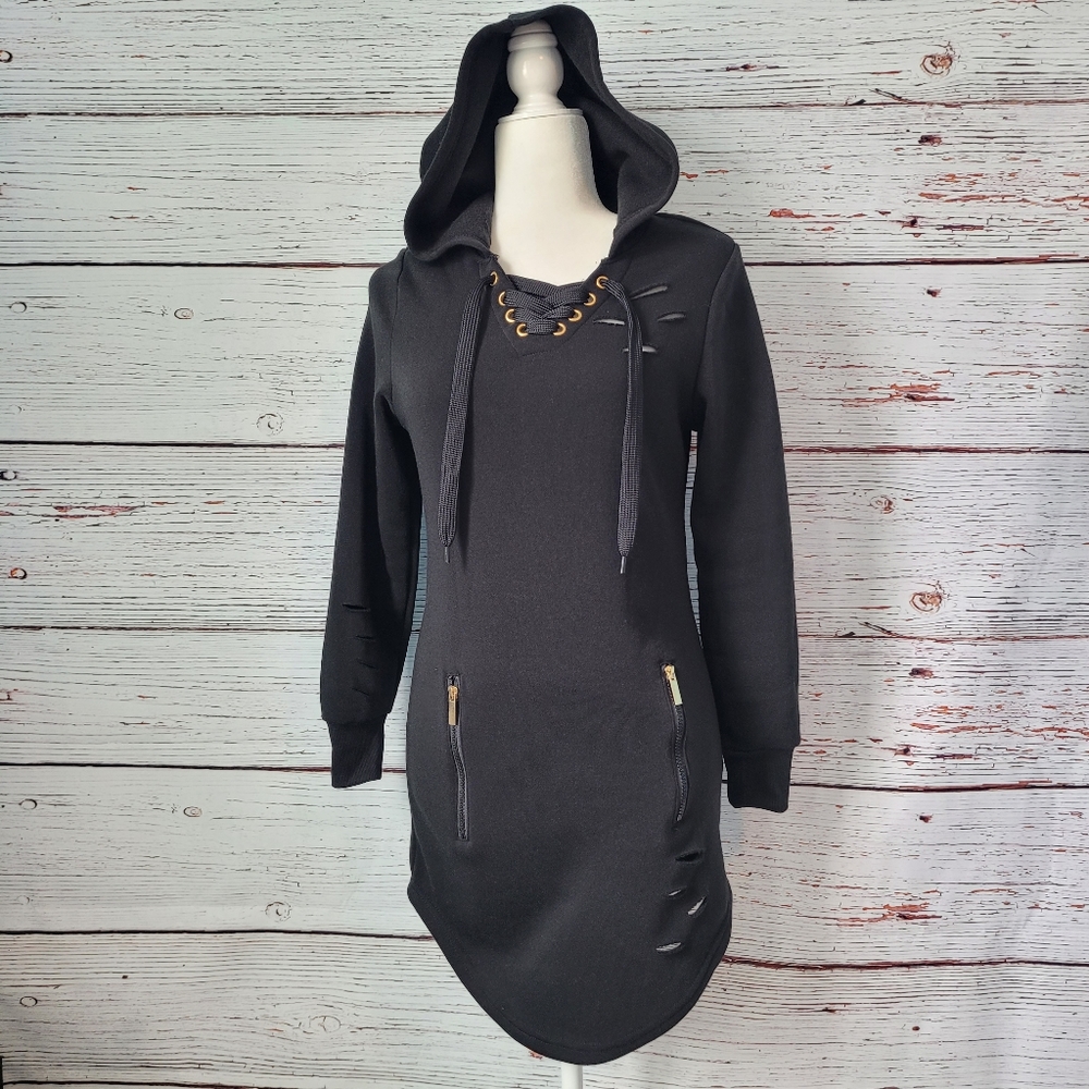 Long Sleeve Black Hoodie Dress
